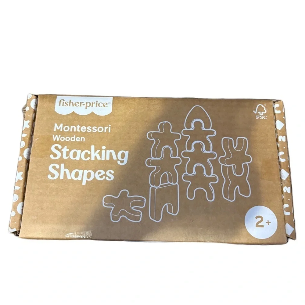 Fisher-Price Wood Montessori Toy Stacking Shapes NEW Colorful Stacking Figures